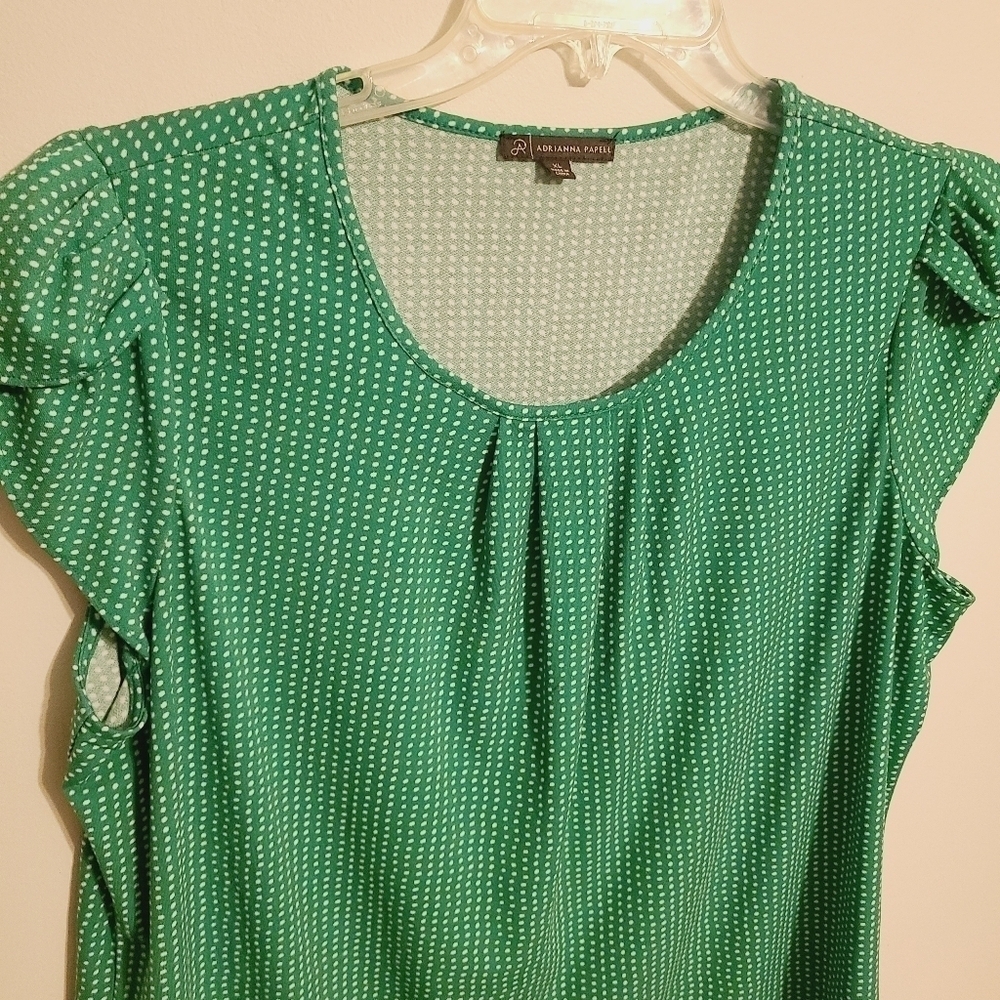 Adrianna Papell | Women's Green Polka Dot Cap Sleeve Blouse (Size XL) - Picture 3 of 12